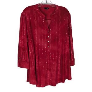 Ava & Grace 1X Boho Embellished Tunic Red Sequin Embroidered Tab Sleeve